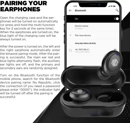 Nu Republic Flo Bluetooth Headset (Black, True Wireless) Nu Republic Flo Bluetooth Headset (Black, True Wireless)
